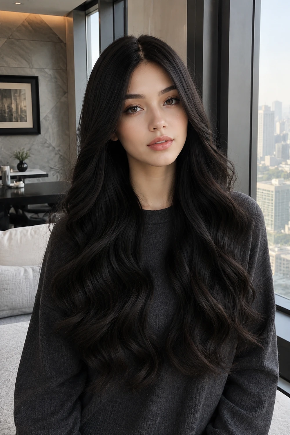 باروكة شعر طبيعي مموج بتموجات عريضة (Body Wave) - أسود طبيعي - 22 بوصة