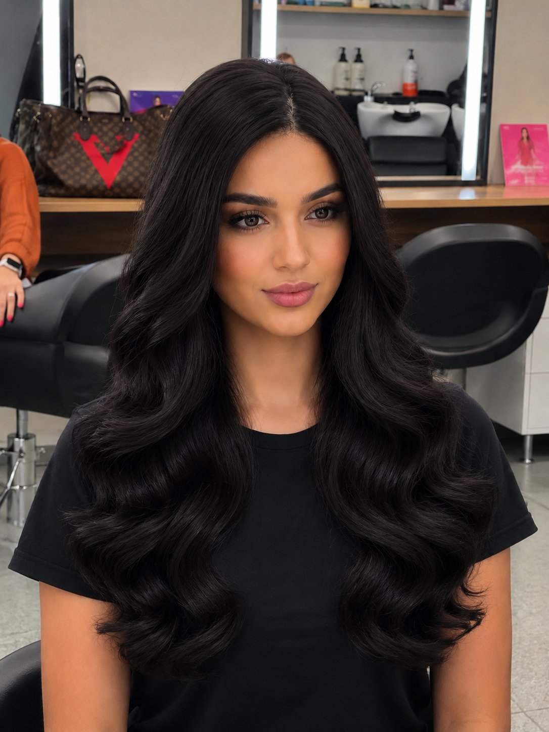 باروكة شعر بشري طبيعي مموج كاملة - دانتيل أمامي 13×4 مع إغلاق كامل - لون أسود طبيعي - طول 20 بوصة