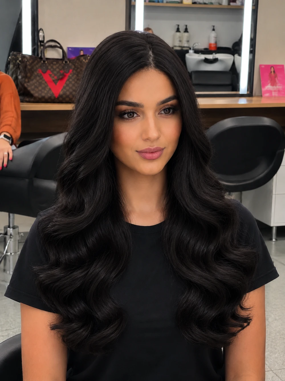 باروكة شعر بشري طبيعي مموج كاملة - دانتيل أمامي 13×4 مع إغلاق كامل - لون أسود طبيعي - طول 20 بوصة